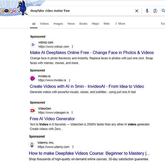 Google search results deepfake video maker