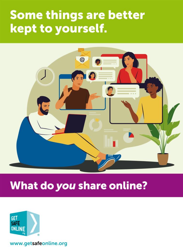 leaflet from getsafeonline.org cautioning against oversharing on social media - page 1